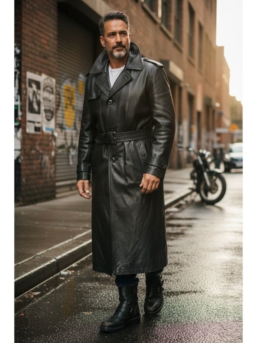 Carlo Bertini Leather Long Trench Coat Men Large Removable Faux Fur Lined Matrix